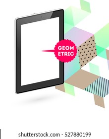 Tablet PC Icon with Geometric Background - Vector Illustration