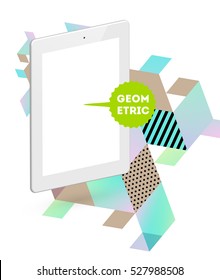 Tablet PC Icon with Geometric Background - Vector Illustration