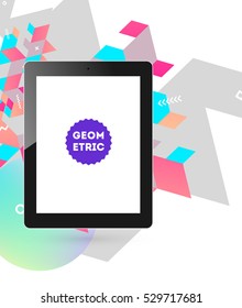 Tablet PC Icon with Geometric Background - Vector Illustration