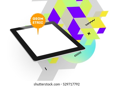 Tablet PC Icon with Geometric Background - Vector Illustration