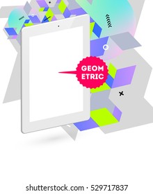 Tablet PC Icon with Geometric Background - Vector Illustration