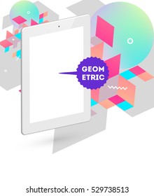 Tablet PC Icon with Geometric Background - Vector Illustration