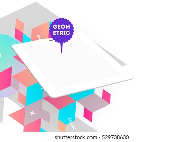 Tablet PC Icon with Geometric Background - Vector Illustration