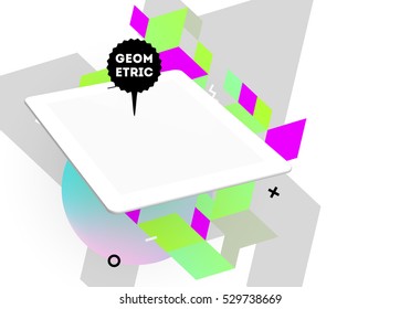 Icono de Tablet PC con fondo geométrico - Ilustración vectorial