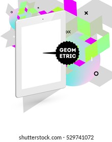 Tablet PC Icon with Geometric Background - Vector Illustration