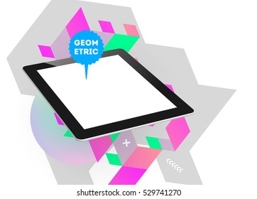 Icono de Tablet PC con fondo geométrico - Ilustración vectorial