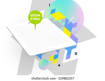 Tablet PC Icon with Geometric Background - Vector Illustration