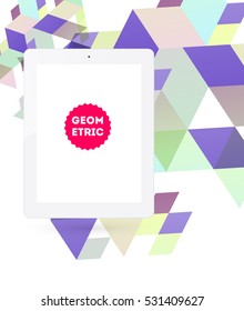 Tablet PC Icon with Geometric Background - Vector Illustration