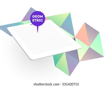 Tablet PC Icon with Geometric Background - Vector Illustration