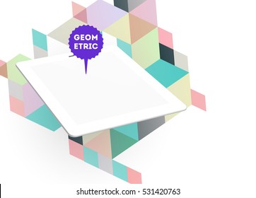 Tablet PC Icon with Geometric Background - Vector Illustration