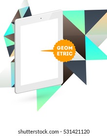 Tablet PC Icon with Geometric Background - Vector Illustration