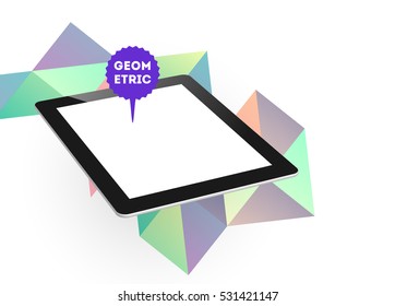 Tablet PC Icon with Geometric Background - Vector Illustration