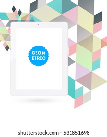 Tablet PC Icon with Geometric Background - Vector Illustration