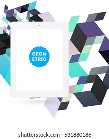 Tablet PC Icon with Geometric Background - Vector Illustration