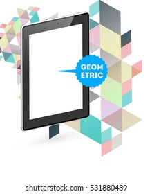Tablet PC Icon with Geometric Background - Vector Illustration