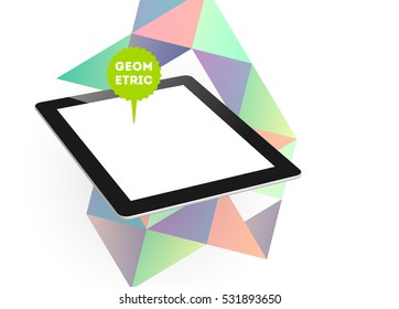 Tablet PC Icon with Geometric Background - Vector Illustration