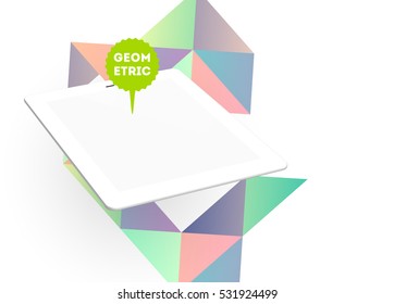 Tablet PC Icon with Geometric Background - Vector Illustration
