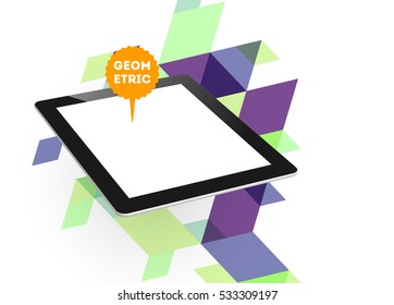 Tablet PC Icon with Geometric Background - Vector Illustration