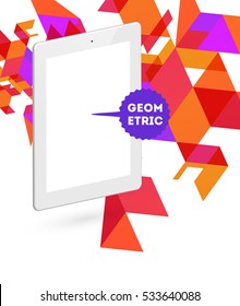 Tablet PC Icon with Geometric Background - Vector Illustration