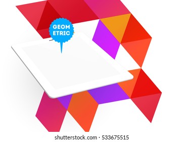 Tablet PC Icon with Geometric Background - Vector Illustration