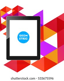 Tablet PC Icon with Geometric Background - Vector Illustration