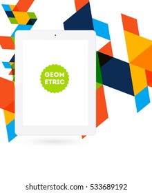 Tablet PC Icon with Geometric Background - Vector Illustration