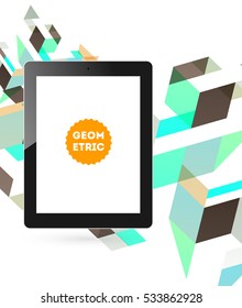 Tablet PC Icon with Geometric Background - Vector Illustration