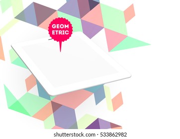 Tablet PC Icon with Geometric Background - Vector Illustration