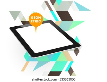 Tablet PC Icon with Geometric Background - Vector Illustration