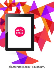 Tablet PC Icon with Geometric Background - Vector Illustration