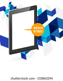 Tablet PC Icon with Geometric Background - Vector Illustration