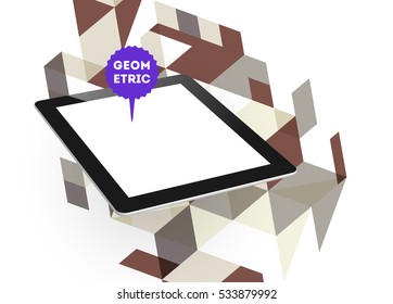 Tablet PC Icon with Geometric Background - Vector Illustration