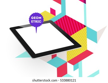Icono de Tablet PC con fondo geométrico - Ilustración vectorial