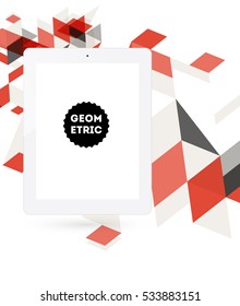 Tablet PC Icon with Geometric Background - Vector Illustration
