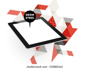 Tablet PC Icon with Geometric Background - Vector Illustration