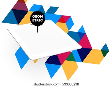 Tablet PC Icon with Geometric Background - Vector Illustration