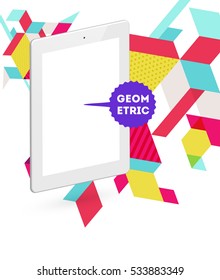 Tablet PC Icon with Geometric Background - Vector Illustration