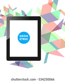 Tablet PC Icon with Geometric Background - Vector Illustration