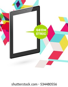 Icono de Tablet PC con fondo geométrico - Ilustración vectorial