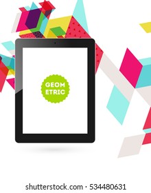 Tablet PC Icon with Geometric Background - Vector Illustration
