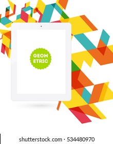 Tablet PC Icon with Geometric Background - Vector Illustration