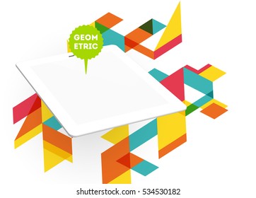 Tablet PC Icon with Geometric Background - Vector Illustration