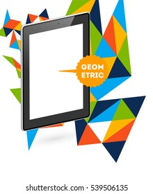 Tablet PC Icon with Geometric Background - Vector Illustration