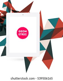 Tablet PC Icon with Geometric Background - Vector Illustration