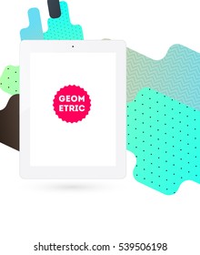 Tablet PC Icon with Geometric Background - Vector Illustration