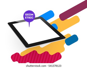 Tablet PC Icon with Geometric Background - Vector Illustration