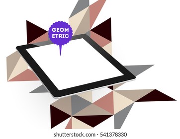 Tablet PC Icon with Geometric Background - Vector Illustration