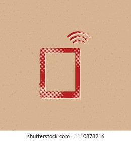 Tablet PC icon in halftone style. Grunge background vector illustration.