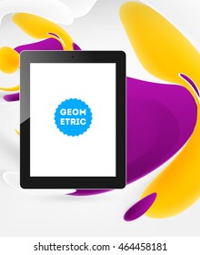 Tablet PC icon with liquid bubbles abstract background. Vector illustration