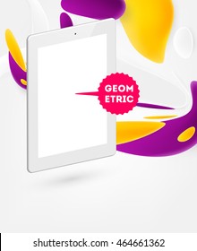 Icono de Tablet PC con burbujas líquidas de fondo abstracto. Ilustración del vector